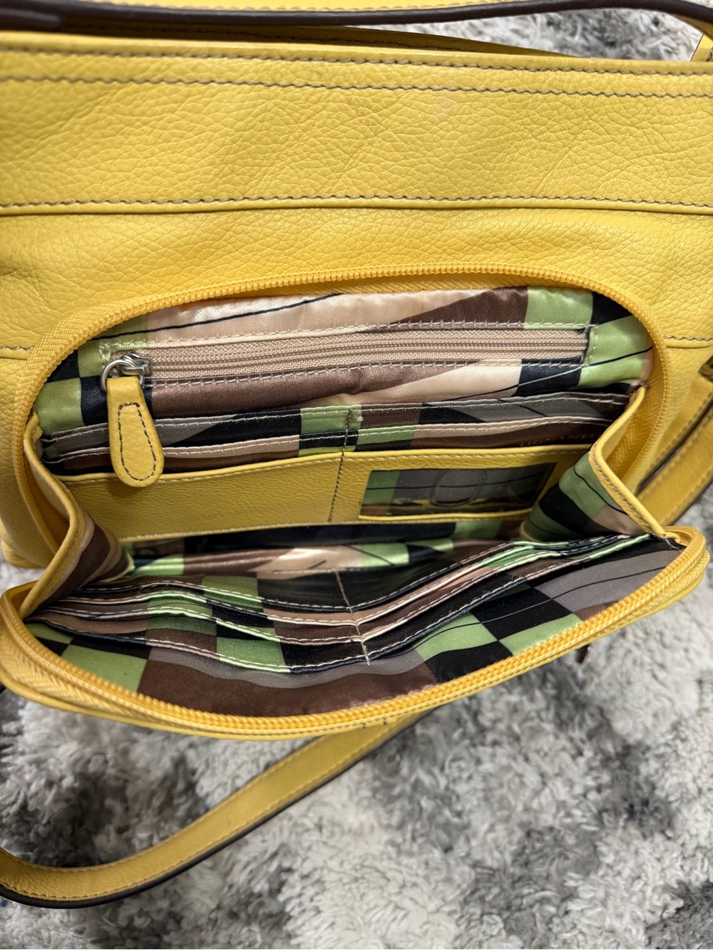 Tignanello Yellow Pebbled Leather Crossbody Bag Multi Pocket Zip - Picture 6 of 13